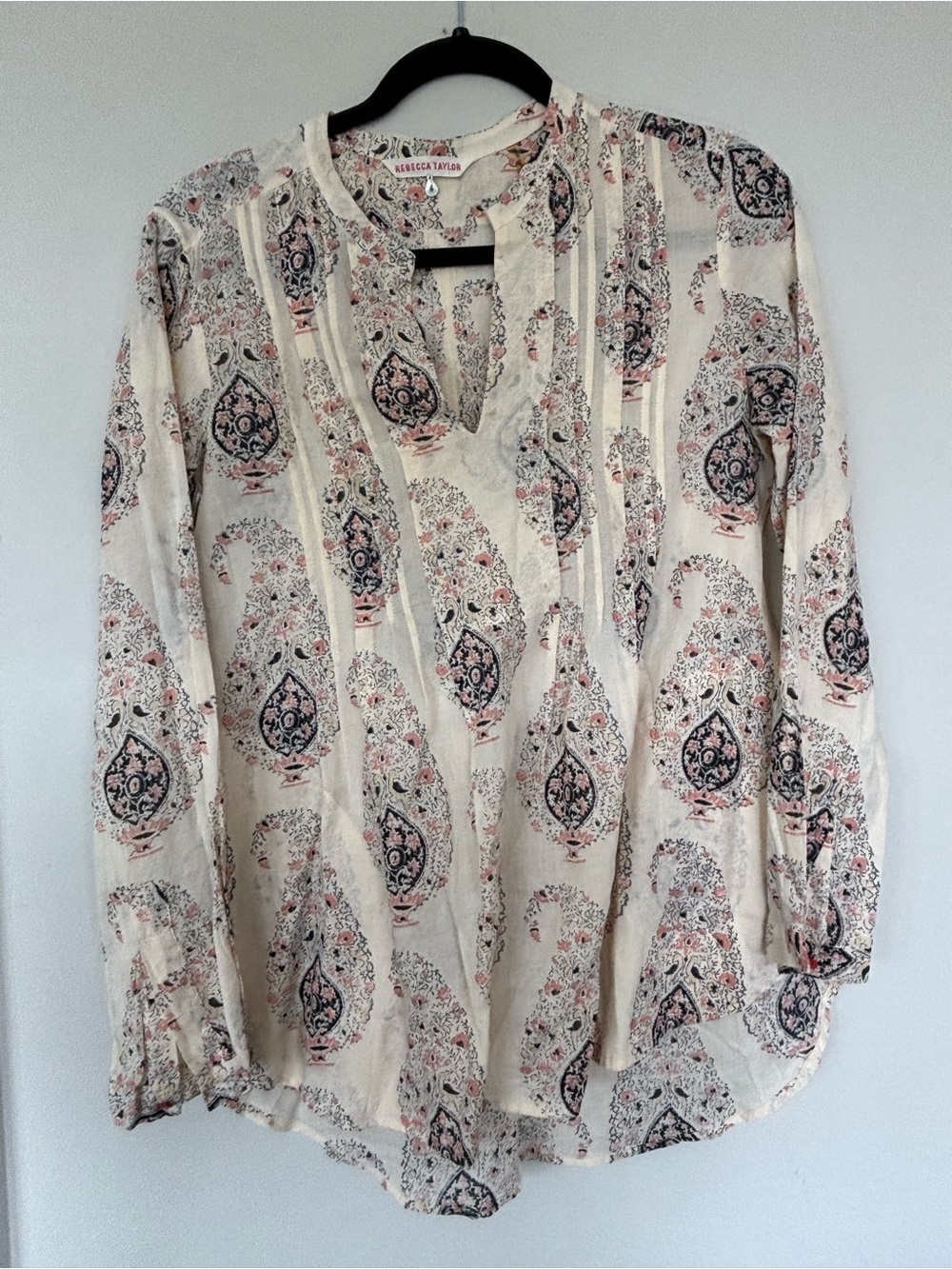 Rebecca Taylor Cream Paisley Tunic with Pink and Black Accents